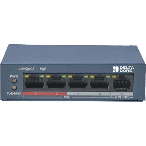 Delta Dore – Switch POE 4 ports pour caméras Tycam – Alimentation 230V et transmission IP – Installation rapide et économique – Garantie 5 ans