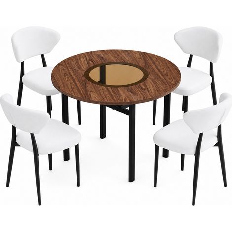 Set tavolo rotondo 100 cm con 4 sedie in PU bianco, MDF con vetro, stile moderno (1/5)