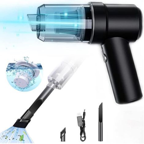 Aspirateur de voiture portatif sans fil, mini aspirateur portatif sans fil, petit aspirateur de voiture 120W à double usage, pour voiture/animal de compagnie/bureau/clavier (noir) (1/5)