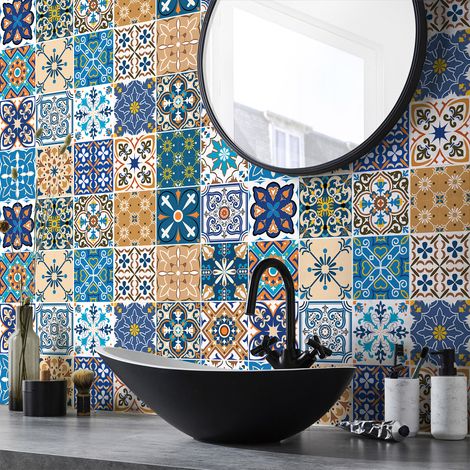 Stickers muraux - Sticker Mural Carrelage adhésif Cuisine Salle de Bain - 24 STICKERS CARRELAGES BASILICATO - 24stickers20x20cm (1/5)