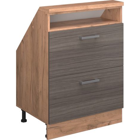 Mobile cucina sottotetto R-Line, Grigio nobile/rovere dorato, 60 cm con 2 cassetti, Vicco (1/5)