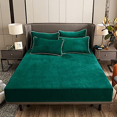 Drap-housse en peluche 200x200 cm Vert foncé d'hiver - Drap-housse doux et chaud - Convient pour une matelas de 30 cm (1/5)