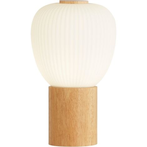 Searchlight Ella Lampe de table en bois et verre opalin côtelé (1/2)