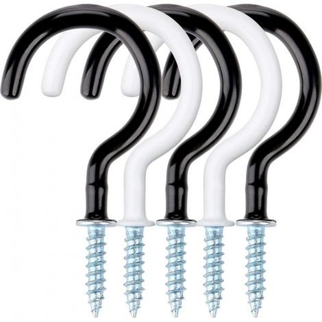 Crochet porte-gobelets (lot de 5), 7,4 cm, à visser au plafond, revêtement plastique noir et blanc. (1/5)