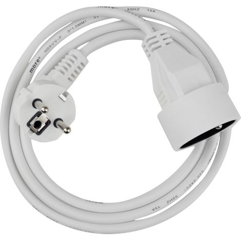 Rallonge 1 prise 1,5 m avec terre 2000 W blanche Ecolight