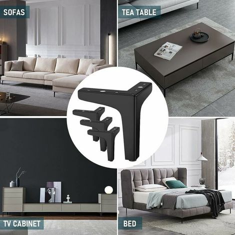 VURAHOME - Lot de 4 Pieds de Meubles Charge Jusqu'à 600 KG, 17cm Pied de Table Modernes en Métal en Forme de Triangle,Pied Meuble Épingle pour Placard, Canapé, Noir(15cm) (1/4)