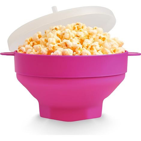 JOCCA - Machine à popcorn pliable hexagonale en silicone pour micro-ondes, passe au lave-vaisselle, couleur rose (fuchsia silicone), avec couvercle (1/5)