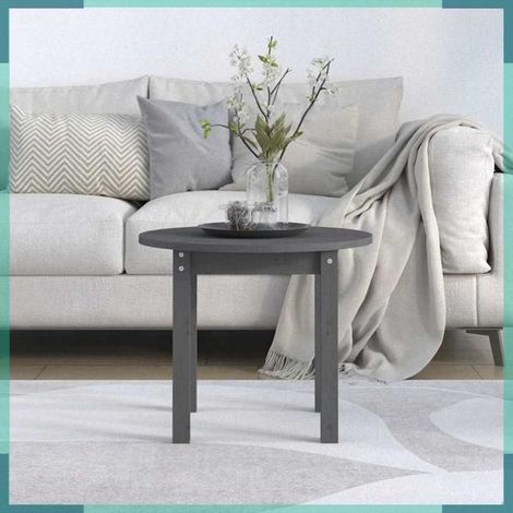 Table basse - 822329 - Rond - Bois massif de pin gris - Ø55 x H45 cm (1/5)