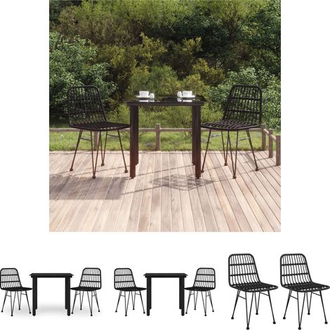Gartenesszimmer - vidaXL 3-tlg. Garten-Essgruppe Schwarz Poly Rattan - Gartenstuhl Set (1/5)