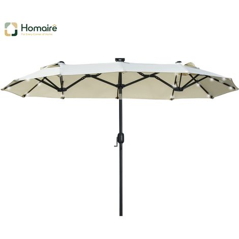 HOMAIRE Doppelsonnenschirm LED beige 295x219cm verstellbar Polyester Stahl Terrasse Pool