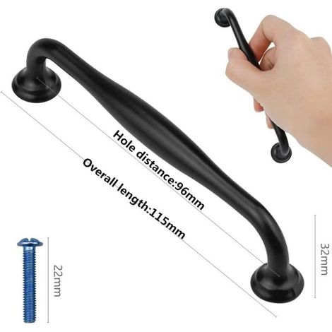 10 maniglie nere per mobili - Maniglie nere per mobili da cucina, maniglie per porte, maniglie per cassetti, maniglie per camera da letto, interasse fori 96 mm, maniglie per armadi (1/4)