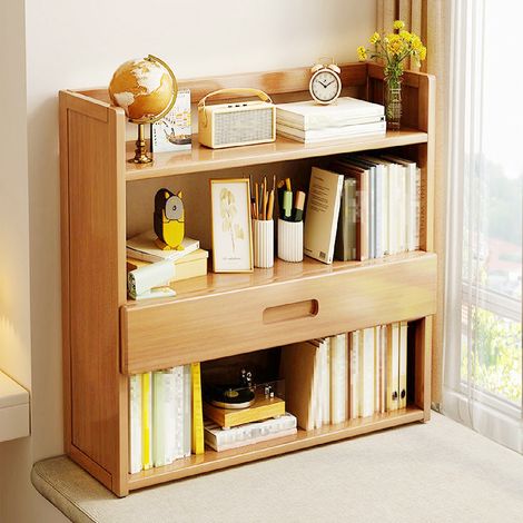 3-Tier Bamboo Desktop Bookshelf with Drawer (1/3)