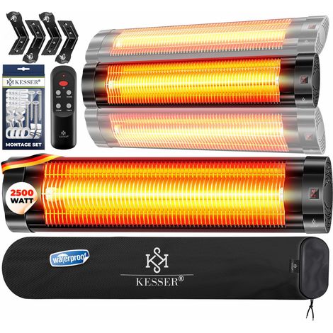 KESSER® Riscaldatore a infrarossi 2500 Watt Riscaldatore a infrarossi con telecomando Riscaldatore da patio con copertura protettiva Riscaldatore al quarzo 2500W con telecomando ( Nero )