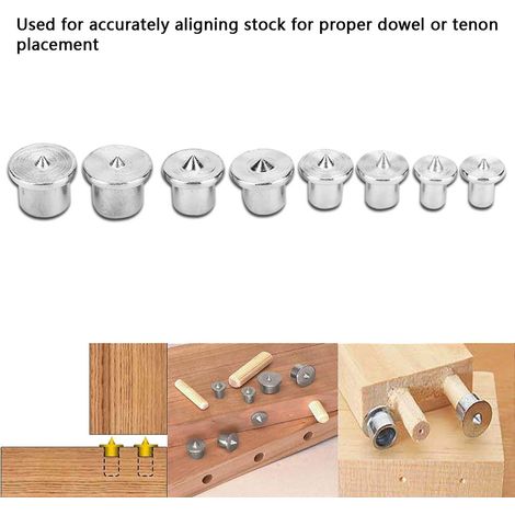 8pcs Centreurs à goujons pour menuiserie, outil d'alignement de tenons, pointeur marqueur 6/8/10/12mm (creux) (1/3)