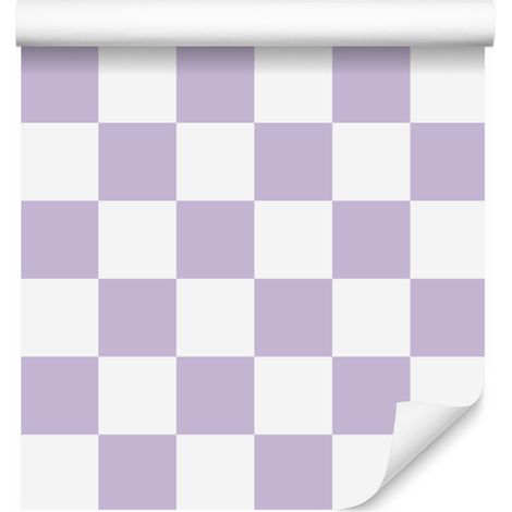 Papier peint à damier blanc et lavande pour salon et chambre 50x1000 cm (1/5)