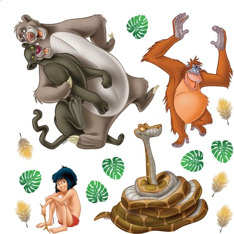 sticker mural Le Livre de la jungle marron, beige et vert - Disney