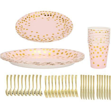 70 Pièces Assiettes Jetables Élégantes Rose et Doré pour Fêtes, Matériaux Alimentaires, Pratique et Gain de Temps (1/5)