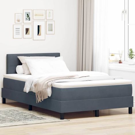 LED Boxspringbett mit Matratze Dunkelgrau 120 x 200 cm Samt