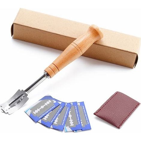 Couteau à pain à lames interchangeables, manche en bois de qualité supérieure, fabriqué à la main, en acier inoxydable, avec étui de protection en cuir, coupe nette. (1/5)