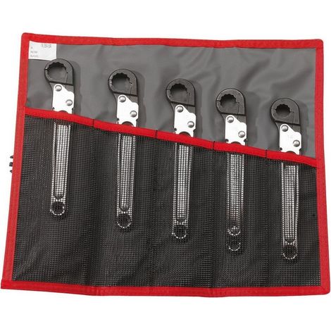 Facom Clé à cliquet ouverte avec butée d'arrêt Set dans pochette pliante en 5 parties