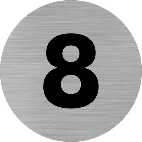 Pictogramme chiffre 8 (Q0311).- Adhésif aspect aluminium brossé - Diamètre 83 mm (1/5)