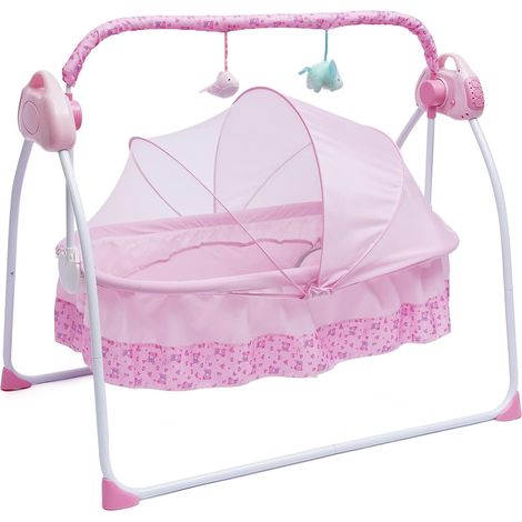 Cuna eléctrica para bebés de 0 a 25 kg con función de balanceo automático (rosa)