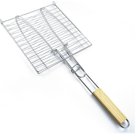 AGE Pince à mailles pour barbecue en acier inoxydable double pince à poisson épaisse (1/4)