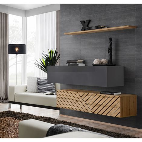 Ensemble de 3 meubles muraux "Switch buffet II" - Beige et Gris - L 130 x H 110 x P 40 cm - Livraison gratuite