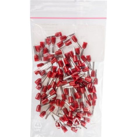 Terminale a ghiera isolato TI 1,5 mm²/8 mm stagnato rosso TI1.5L8DE /100 pezzi/