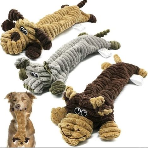 Jouets pour chiens en velours côtelé, non rembourrés, avec un mécanisme sonore, adaptés aux chiens de taille moyenne à grande, lot de 3. (1/5)