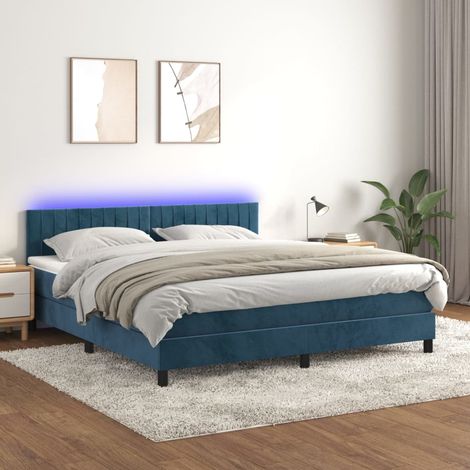 Sommier tapissier,Cadre de Lit adulte + Matelas à ressorts + LED Bleu foncé 160x200 cm Velours -45083 (1/5)