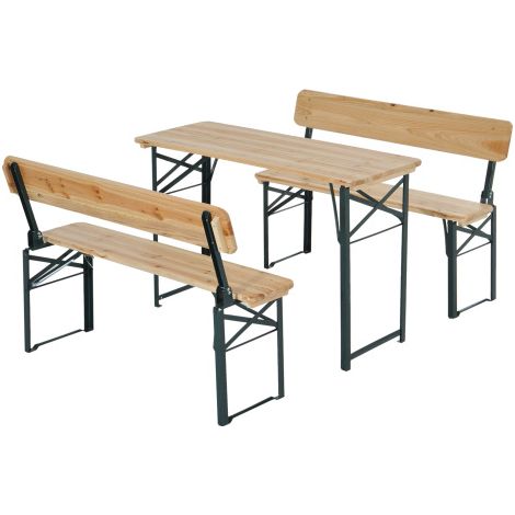 Portable Folding Camping Picnic Trestle Beer Table and 2 Bench Set Wooden Garden Furniture Patio Dining Party BBQ Chairs Stools