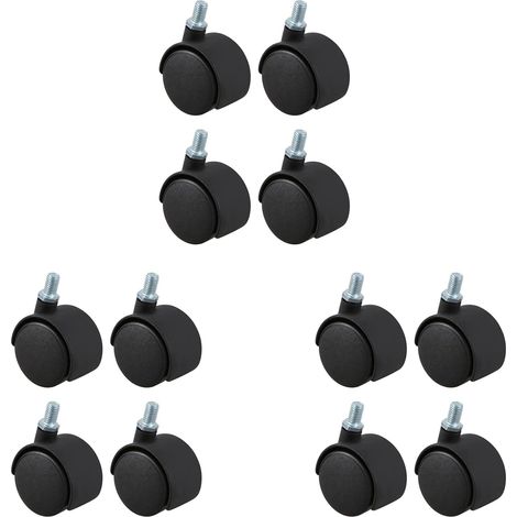 Roulette Pivotante En Plastique 8mm Tige Filetee Diametre de Roue de 1,5 Pouces 12 Pcs Noir (1/5)