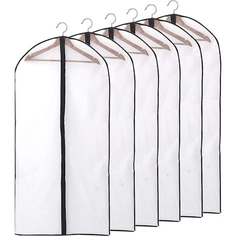 Lot de 12 housses à vêtements pour costume, longues, 60 x 120/100 cm, bord transparent, housses à vêtements (1/4)