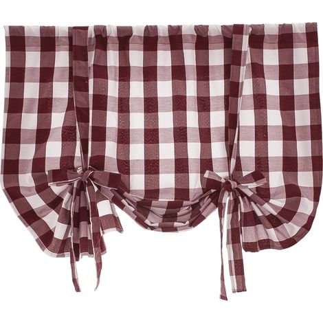 Tie-up window curtains, 1 short shade mesh panel, Roman blind for balcony, bedroom, living room, kitchen (red grid, 78.7 x 139.7 cm) (1/5)