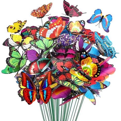 50 pièces de piquets papillons double aile pour décoration extérieure de jardin, patio, pot de fleurs. (1/5)