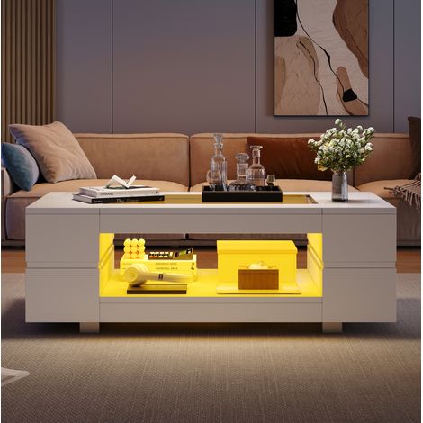 Weißer LED-Couchtisch mit Bluetooth-App-Steuerung, Kaffeetisch, Sofatisch, Wohnzimmertisch, geeignet für Party, Büro, Wohnzimmer (1/5)