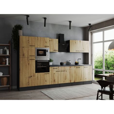 Küche Küchenzeile Küchenblock Grau Matt Artisan Eiche Oliver 340 cm Respekta