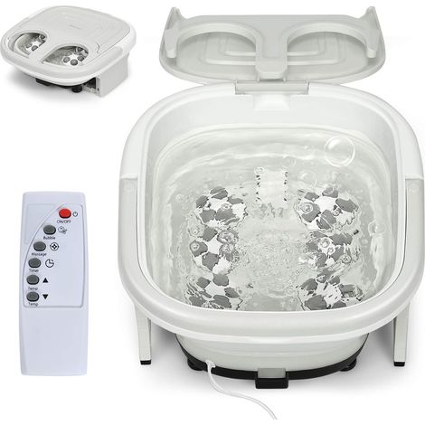 COSTWAY Fussbad Massagegeraet klappbar, Elektrische Fussbadewanne Heizung Shiatsu Rollen Fussmassage Spa / 10-60min Timer / 36-48℃ / 500W / Fernbedienung Grau (1/5)