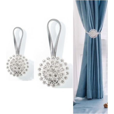 2Pcs Paire d'Embrasses de Rideaux Magnétiques, Forme de Boule de Perle Exquise, Accessoires de Salon, Embrasses de Rideaux, Retenues de Rideaux sans Perçage sur Mur, Chambre, Bureau, Hôtel--blanc(exte (1/4)