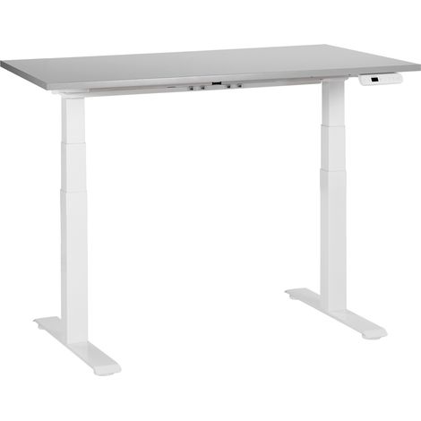 Escritorio de altura regulable eléctrico oficina moderna patas cuadradas 120 x 72 cm tablero gris soporte de acero blanco DESTINES