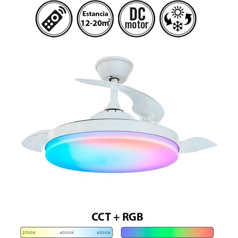 Ventilador de techo retráctil con luz silencioso DC con mando Tahití blanco RGB 106 cm invierno-verano color luz regulable (1/5)