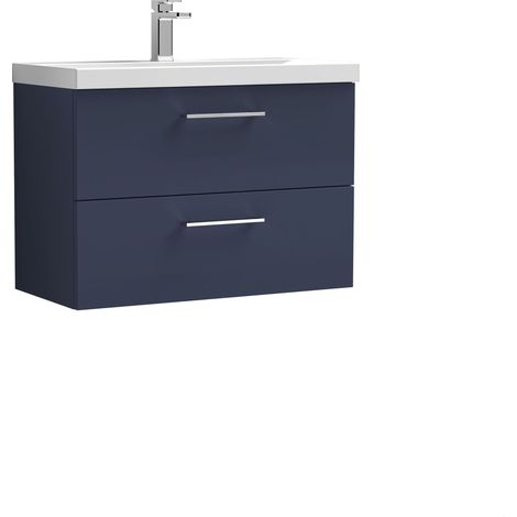 Balterley Contemporary Bathroom Wall Hung 2 Soft-Close Drawer Vanity Unit & Mid-Edge Ceramic Basin, Midnight Blue, 800 mm (1/4)