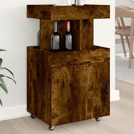 Chariot de bar à roulettes 2 étagères en bois d’ingénierie chêne fumé 50 x 41 x 89 cm - PANGIVO (1/5)