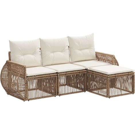 Gartensofa-set 4 pcs Beige und Cremeweiß Poly-Rattan vidaXL