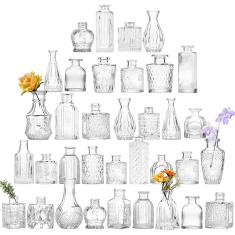 Lot de 36 vases en Verre Transparent pour centres de Table, Mini vases à Fleurs en Vrac pour décorations de Mariage rustiques, Look Vintage, décoration de Table (1/5)