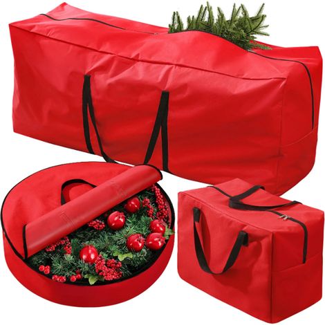 Rangement pour Décorations de Noël, Boite Rangement Boules de Noël avec Séparateurs, Grand Sac Rangement Sapin, Sac Couronne de Noël Guirlande Deco (Rouge Lot 3 Pieces) (1/5)