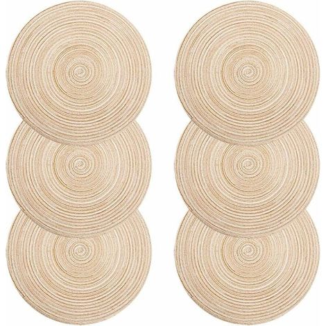 Lot de 6 sets de table ronds 35cm – Polypropylène tissé – Lavables et résistants à la chaleur – Antidérapants, couleur ivoire (1/5)
