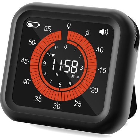 Digitaler visueller Timer – VA-Display mit gut lesbaren Ziffern – Lautstärke und Helligkeit einstellbar – Magnetischer Timer für Küche, Klassenzimmer und Büro – Schwarz (1/5)