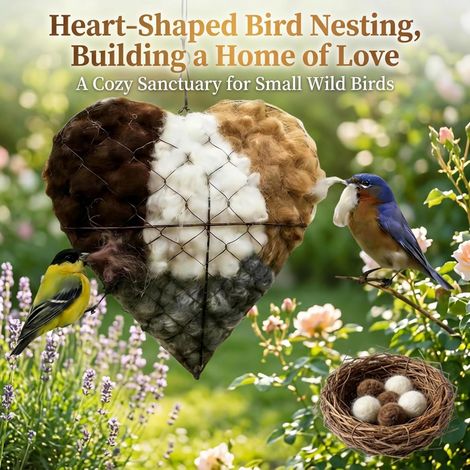 Handmade Bird Nest in Heart Shape Made of Alpaca Fibre, Nesting Material for Wild Birds, Refillable Bird House Nesting Box, Heart Hummingbird Nesting Material Holder Shelter (1/5)